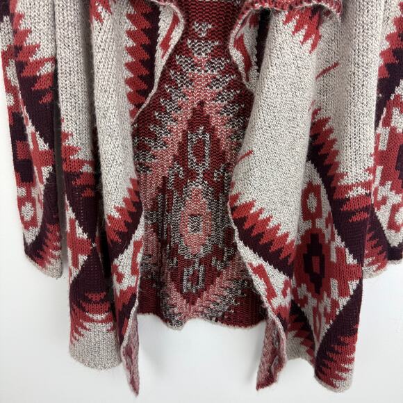 Quinn Womens Long Sleeve Knit Aztec Ethnic Open Cardigan Red/Grey Sweater Small - Picture 4 of 9